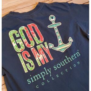 L Simply Southern Shirt Womens Large Preppy God Is My Anchor Tee Jesus T tee
